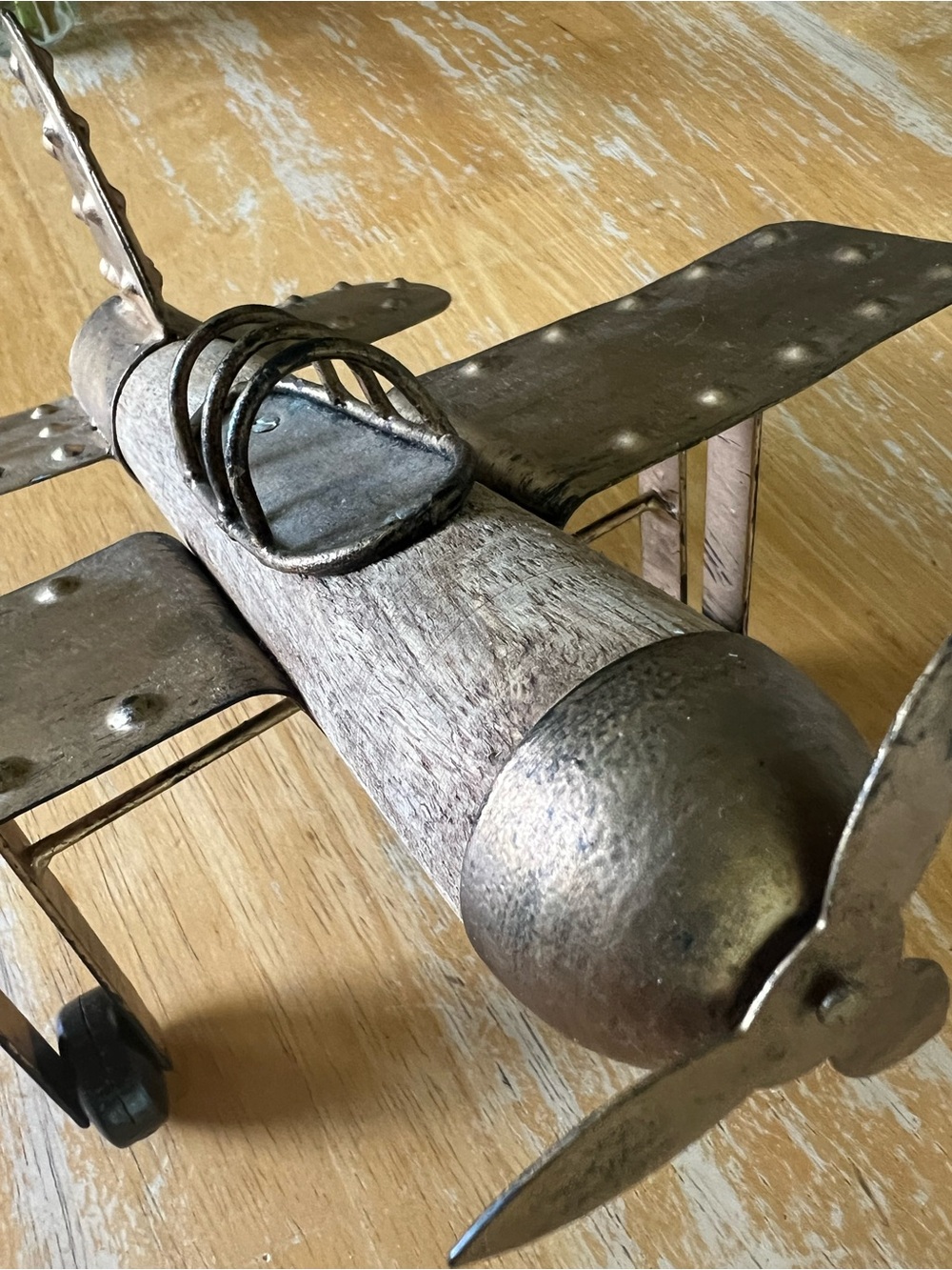Handcrafted Metal & Wood Decorative Airplane - Gold and Natural Wood
